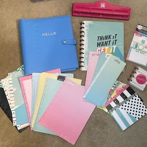The Happy Planner Lot- planner, home punch, rings, folders, paper, & more